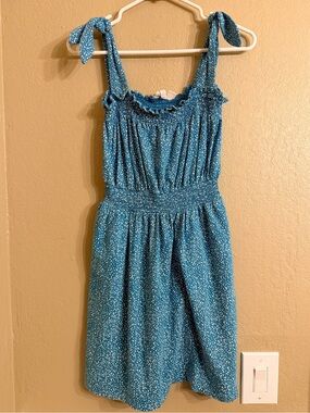 Roxy Blue and white Tie-Shoulder Smocked mini Sundress